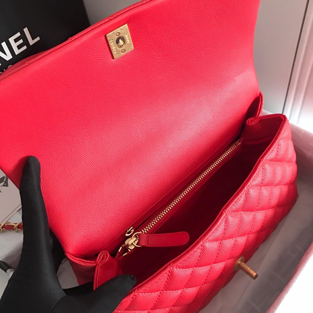 Top Replica Chanel A92993 CoCo Flap Bag With TOp Handle Grained Calfskin Lizard Embossed Calfskin Gold-Tone Metal Red