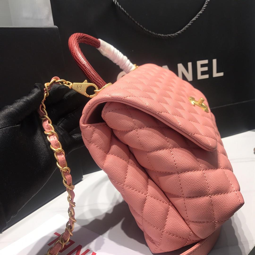 Top Replica Chanel A92994 CoCo Flap Bag With TOp Handle Grained Calfskin Lizard Embossed Calfskin Gold-Tone Metal Pink