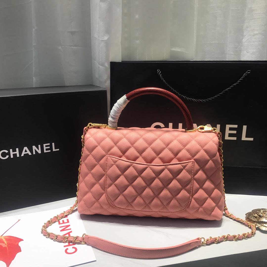 Top Replica Chanel A92994 CoCo Flap Bag With TOp Handle Grained Calfskin Lizard Embossed Calfskin Gold-Tone Metal Pink