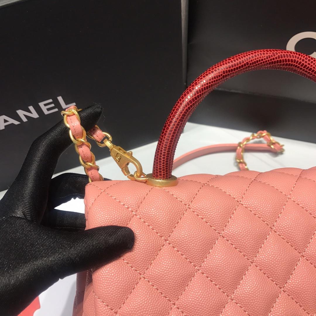 Top Replica Chanel A92994 CoCo Flap Bag With TOp Handle Grained Calfskin Lizard Embossed Calfskin Gold-Tone Metal Pink