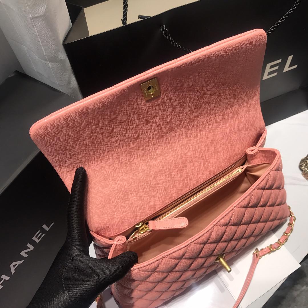 Top Replica Chanel A92994 CoCo Flap Bag With TOp Handle Grained Calfskin Lizard Embossed Calfskin Gold-Tone Metal Pink