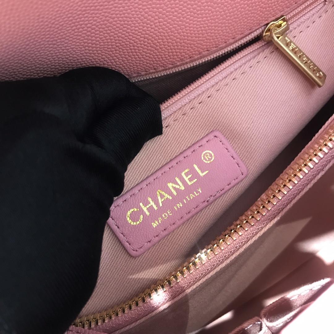 Top Replica Chanel A92994 CoCo Flap Bag With TOp Handle Grained Calfskin Lizard Embossed Calfskin Gold-Tone Metal Pink