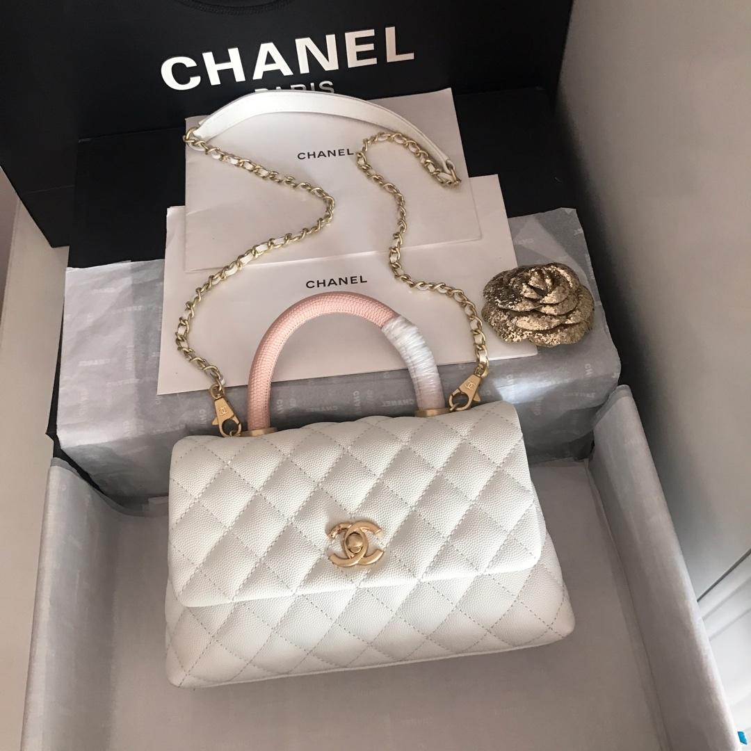 Top Replica Chanel A92994 CoCo Flap Bag With TOp Handle Grained Calfskin Lizard Embossed Calfskin Gold-Tone Metal White