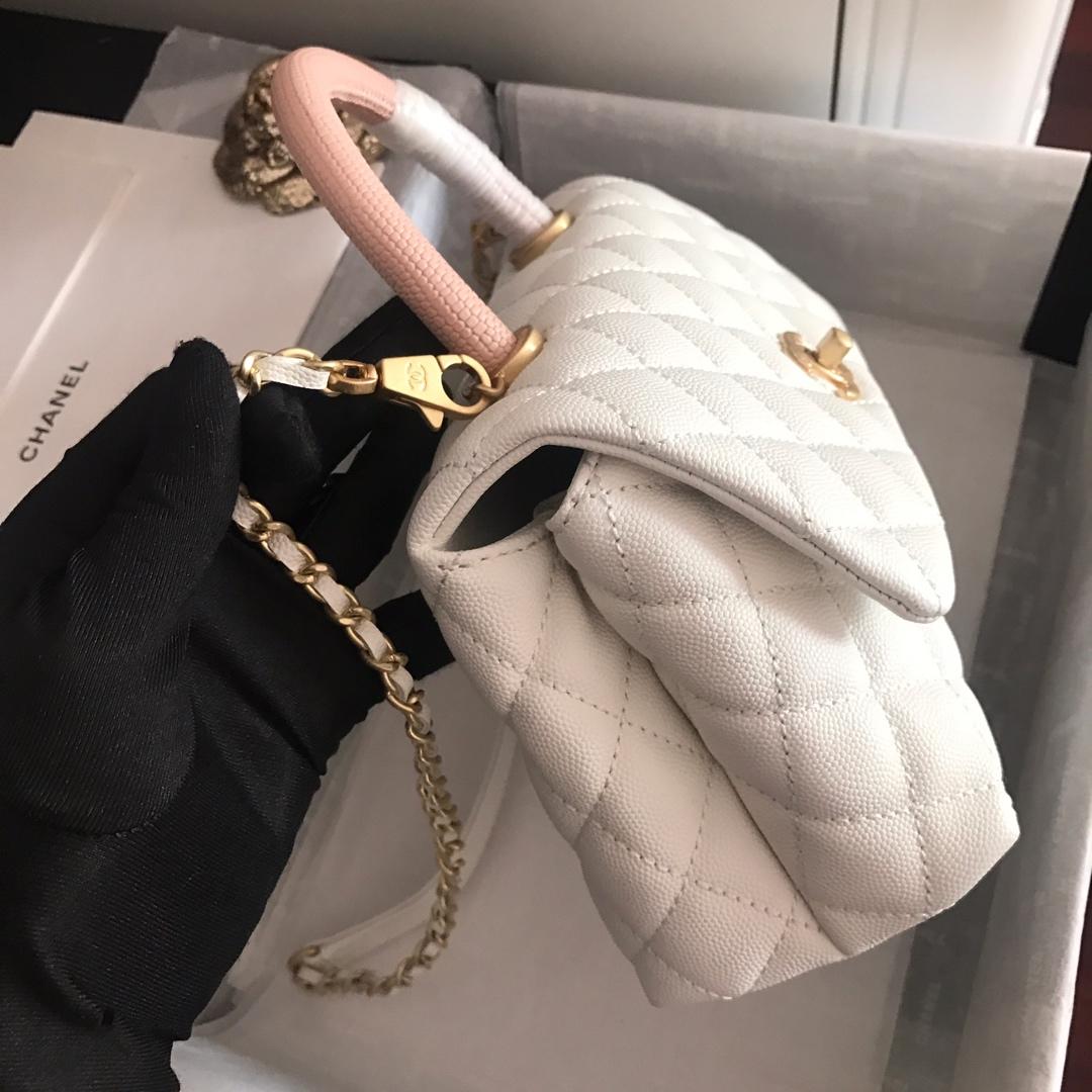 Top Replica Chanel A92994 CoCo Flap Bag With TOp Handle Grained Calfskin Lizard Embossed Calfskin Gold-Tone Metal White