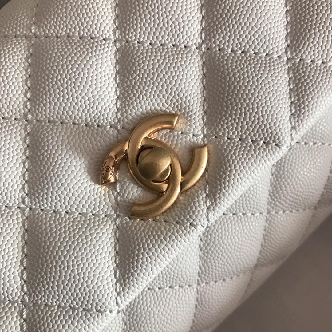 Top Replica Chanel A92994 CoCo Flap Bag With TOp Handle Grained Calfskin Lizard Embossed Calfskin Gold-Tone Metal White