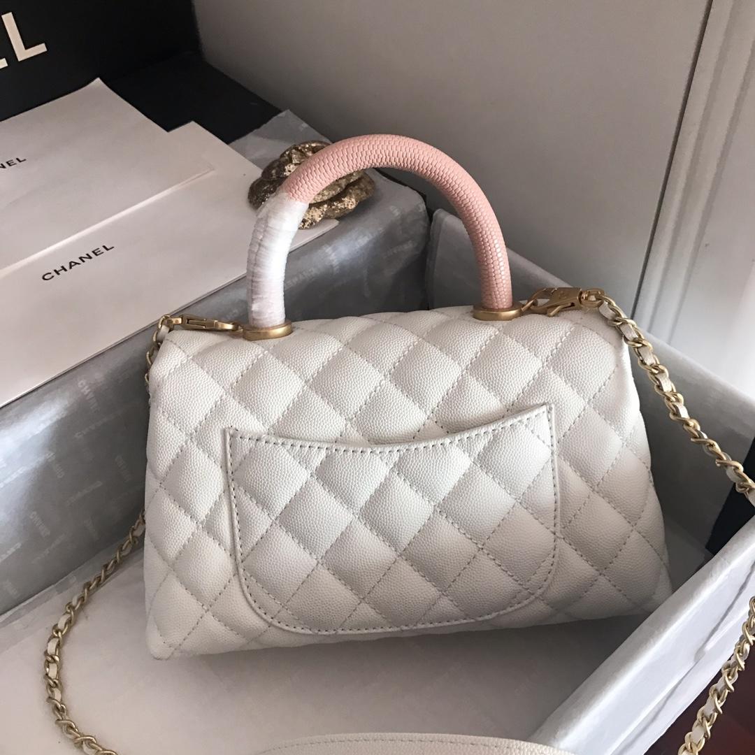 Top Replica Chanel A92994 CoCo Flap Bag With TOp Handle Grained Calfskin Lizard Embossed Calfskin Gold-Tone Metal White