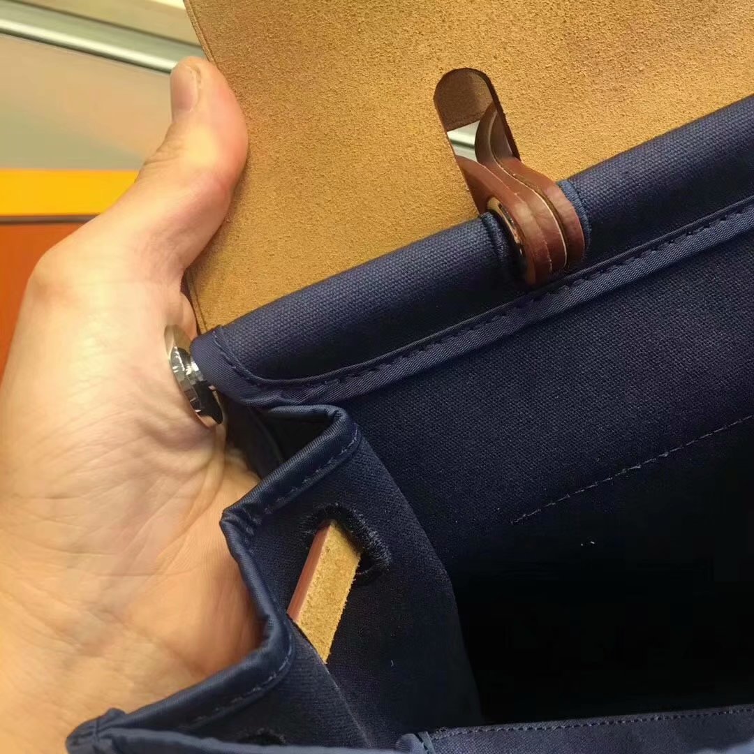 Top Replica Hermes Herbag 31cm Burgundy Canvas Bag Blue and Coffee