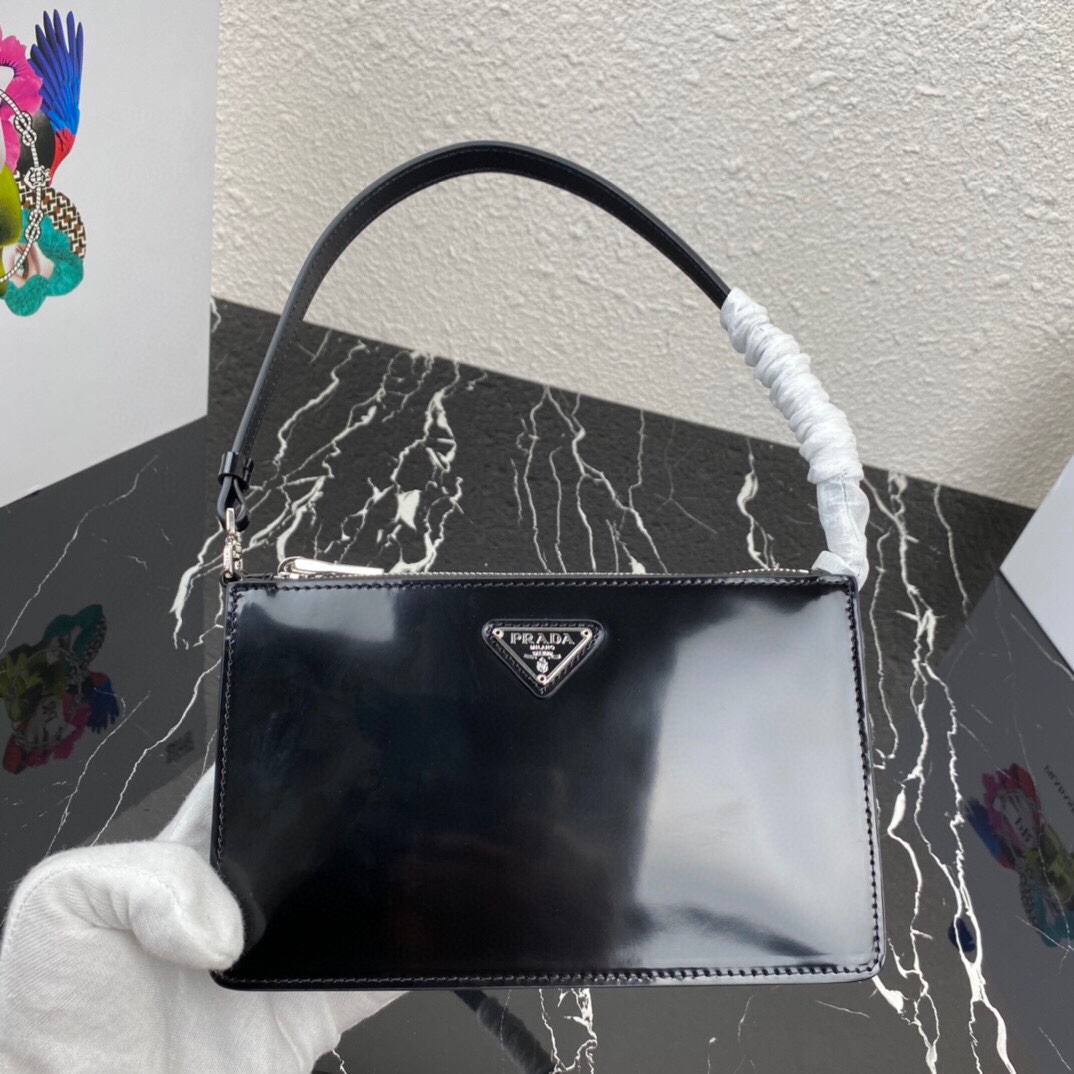 Top Replica Prada 1BC155 Brushed Leather Mini-Bag Black-1