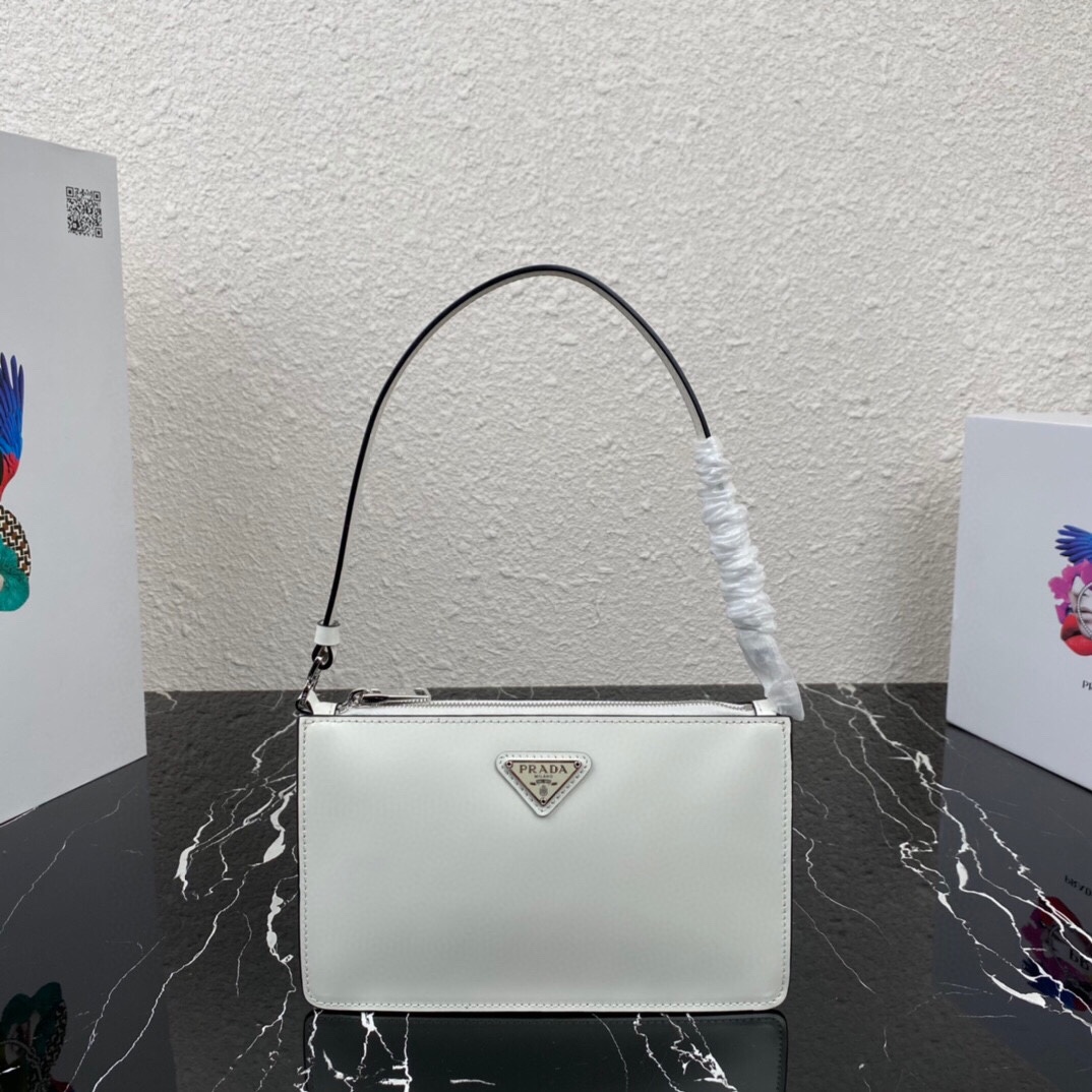 Top Replica Prada 1BC155 Brushed Leather Mini-Bag White