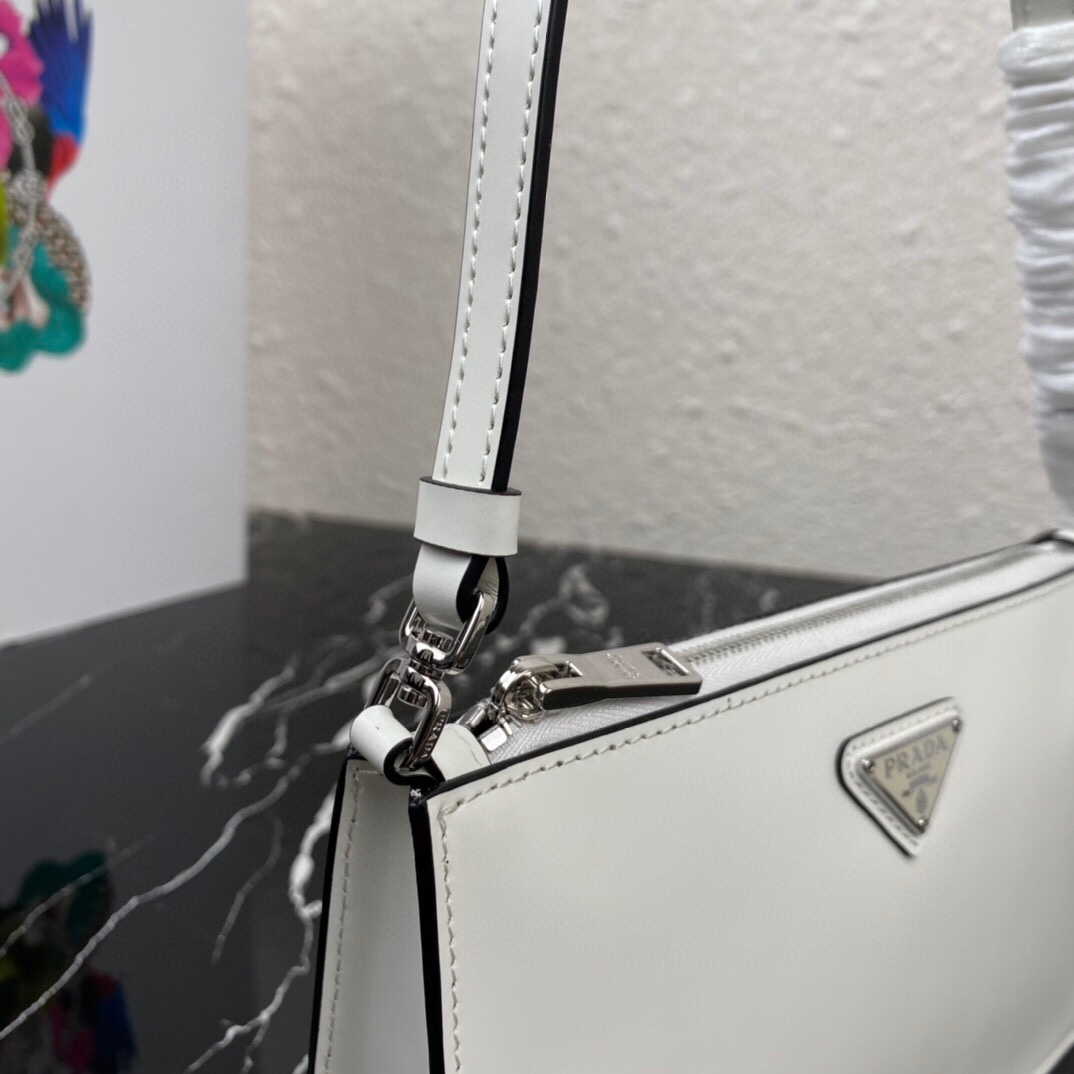 Top Replica Prada 1BC155 Brushed Leather Mini-Bag White