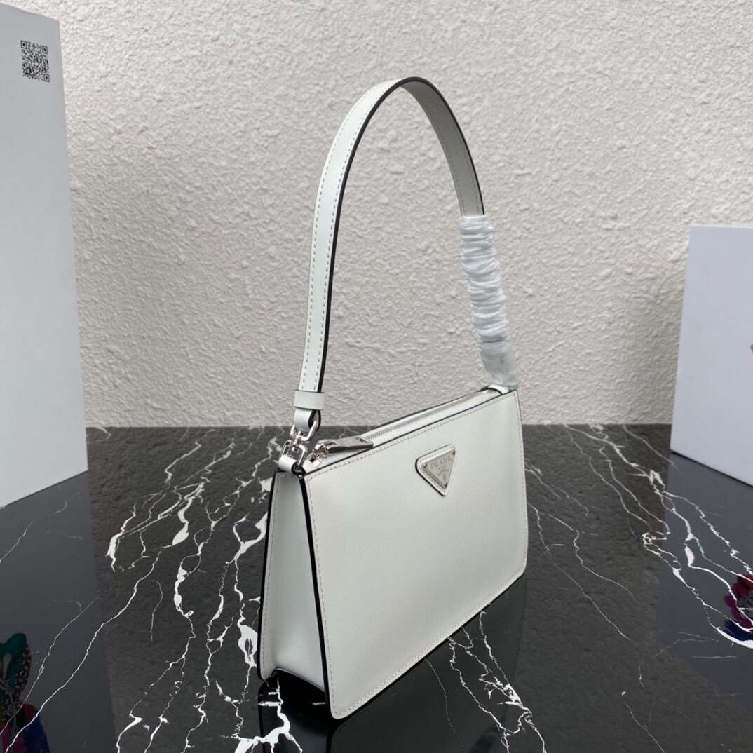 Top Replica Prada 1BC155 Brushed Leather Mini-Bag White