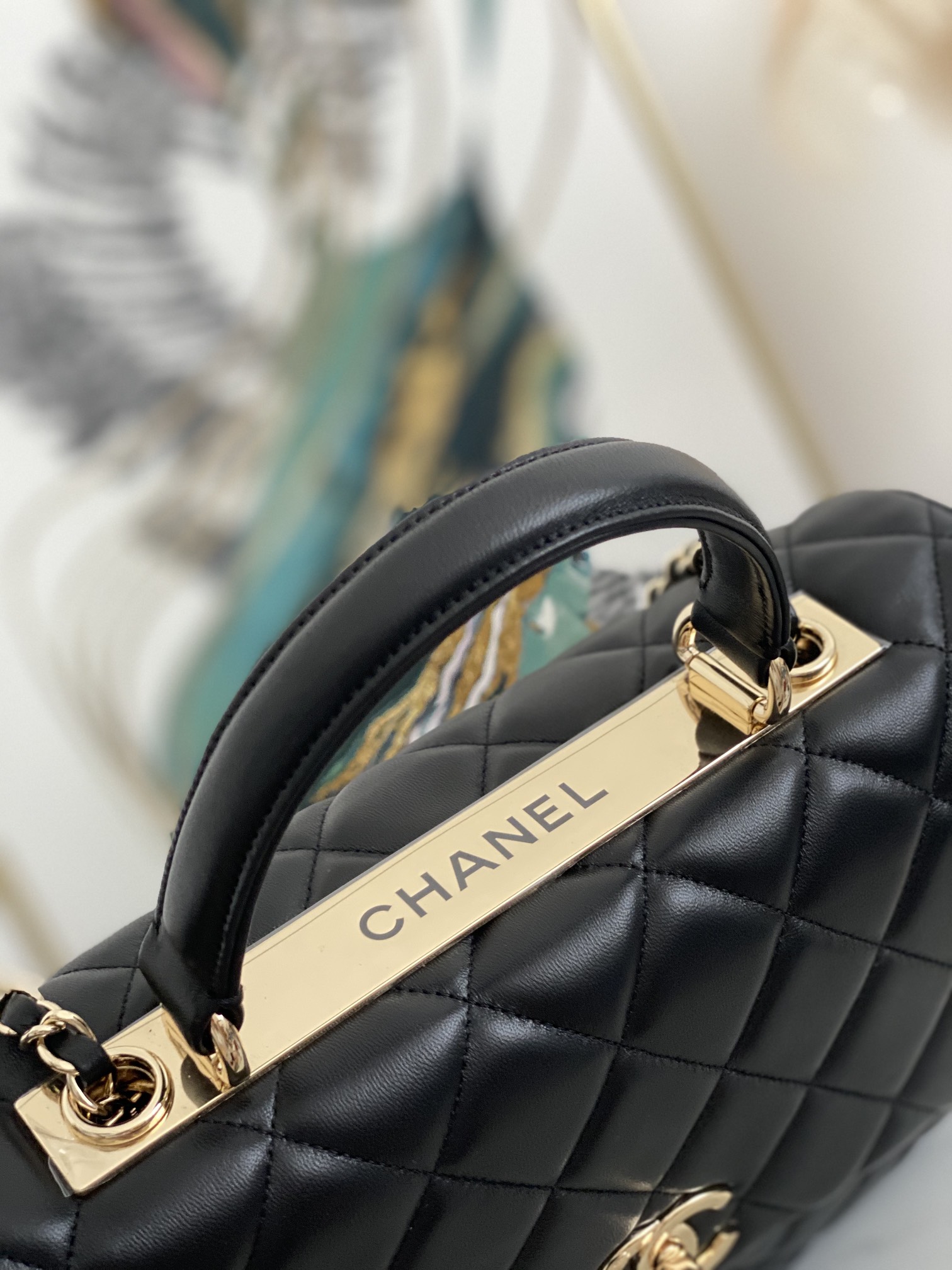 Top Sale Chanel Flap Bag with Top Handle Lambskin Gold-tone Meta Black 33cm