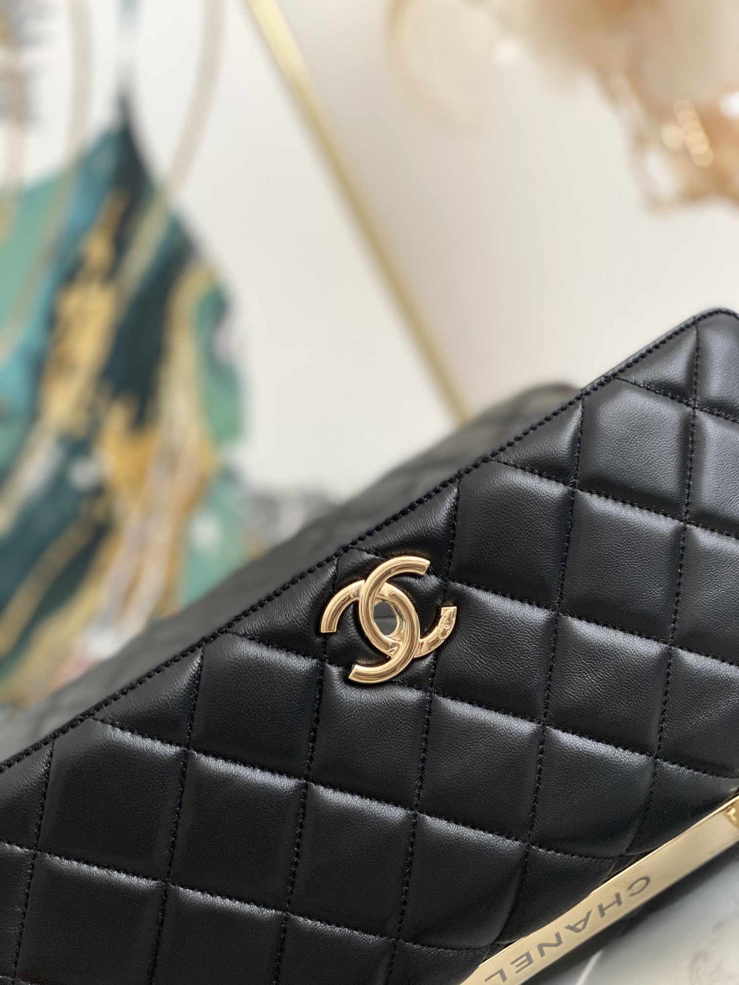 Top Sale Chanel Flap Bag with Top Handle Lambskin Gold-tone Meta Black 33cm