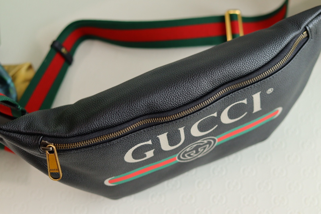 Top Sale Gucci Grained Calfskin Gucci Print Belt Bag Black 226591 In UK Replica