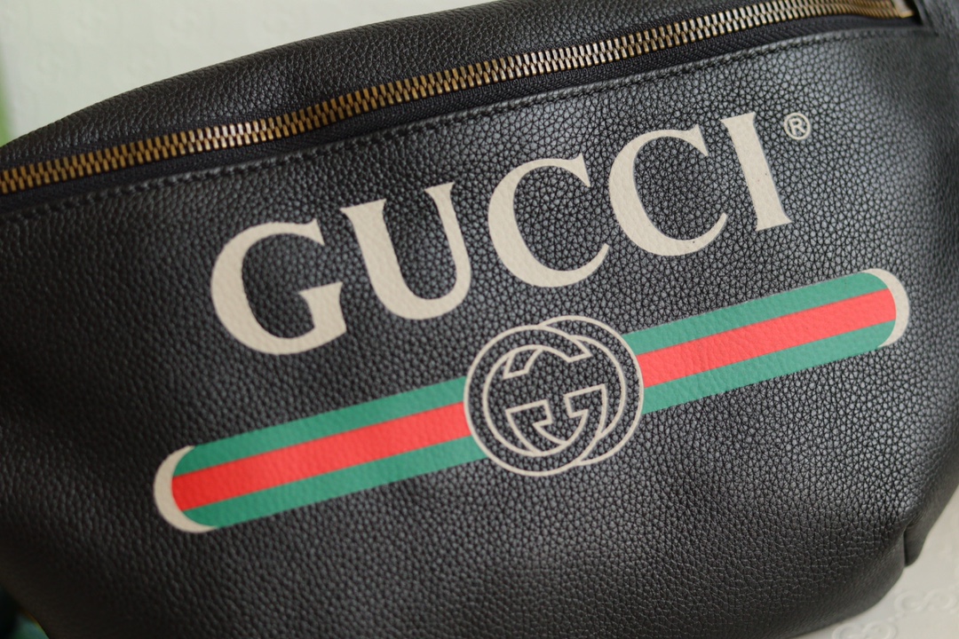 Top Sale Gucci Grained Calfskin Gucci Print Belt Bag Black 226591 In UK Replica