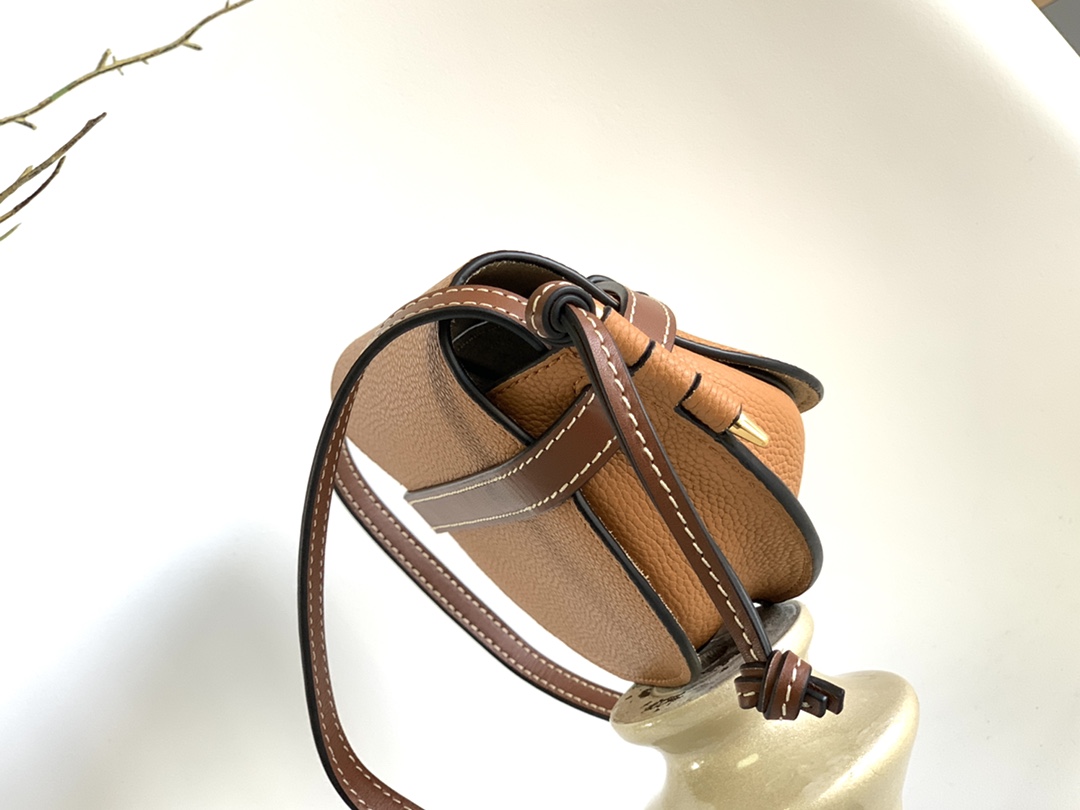 Top Sale Loewe Mini Gate Dual Bag in Pebble Grain Calfskin Brown In UK Replica