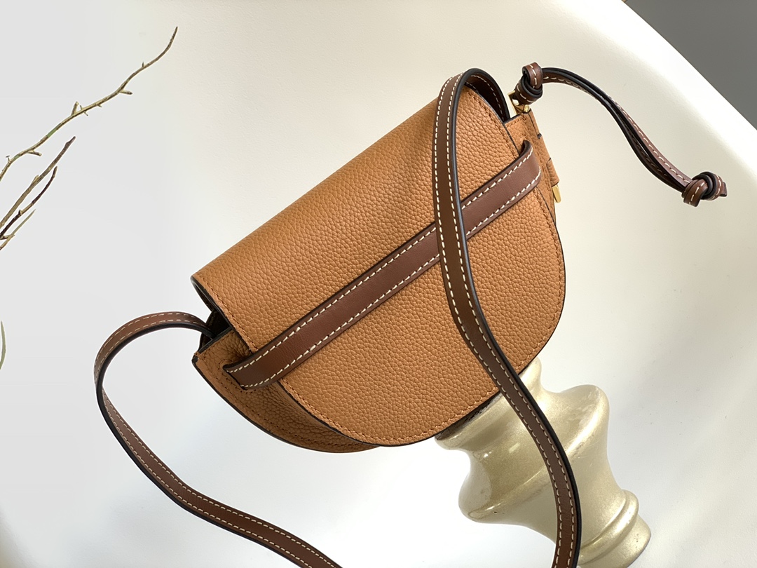 Top Sale Loewe Mini Gate Dual Bag in Pebble Grain Calfskin Brown In UK Replica