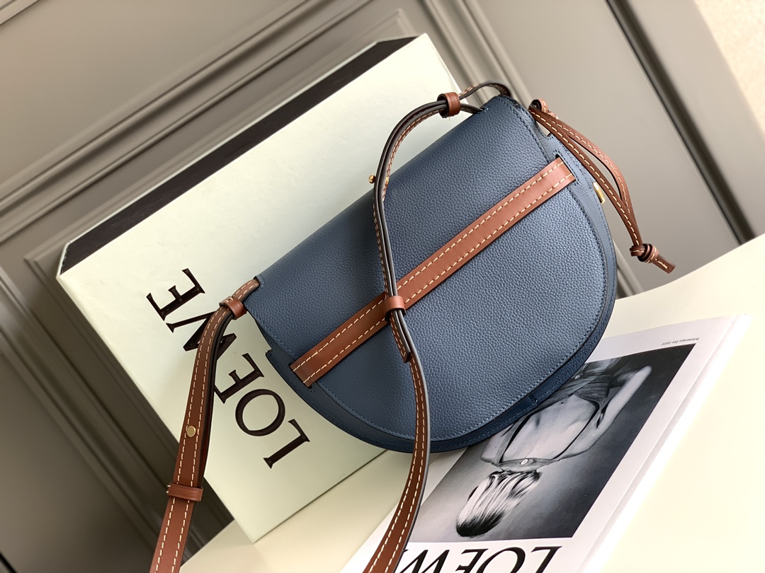 Top Sale Loewe Small Gate Dual Bag in Pebble Grain Calfskin Blue In UK Replica