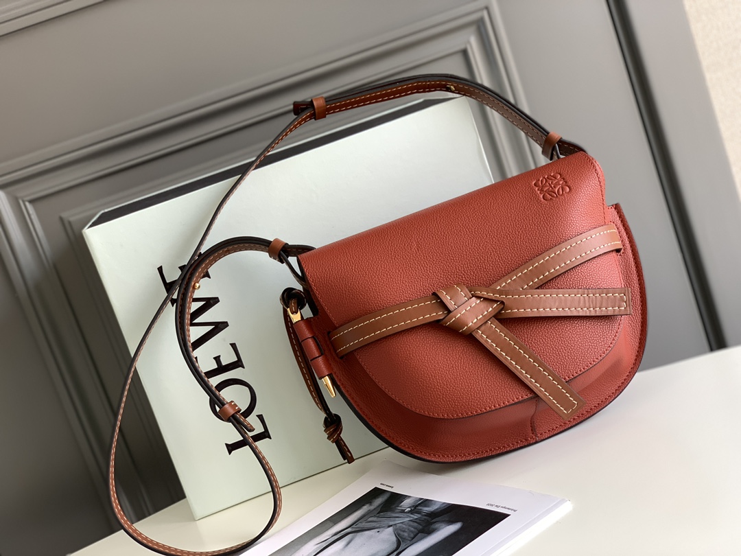 Top Sale Loewe Small Gate Dual Bag in Pebble Grain Calfskin Dark Red In UK Replica