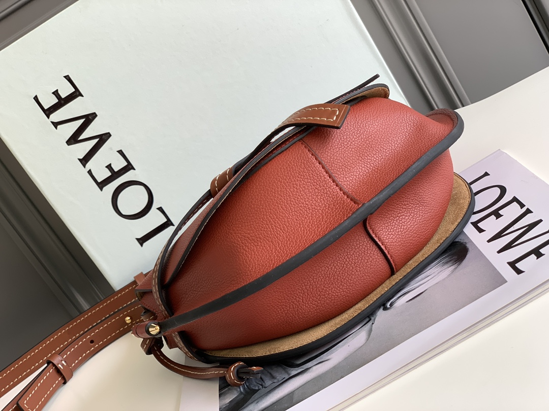 Top Sale Loewe Small Gate Dual Bag in Pebble Grain Calfskin Dark Red In UK Replica