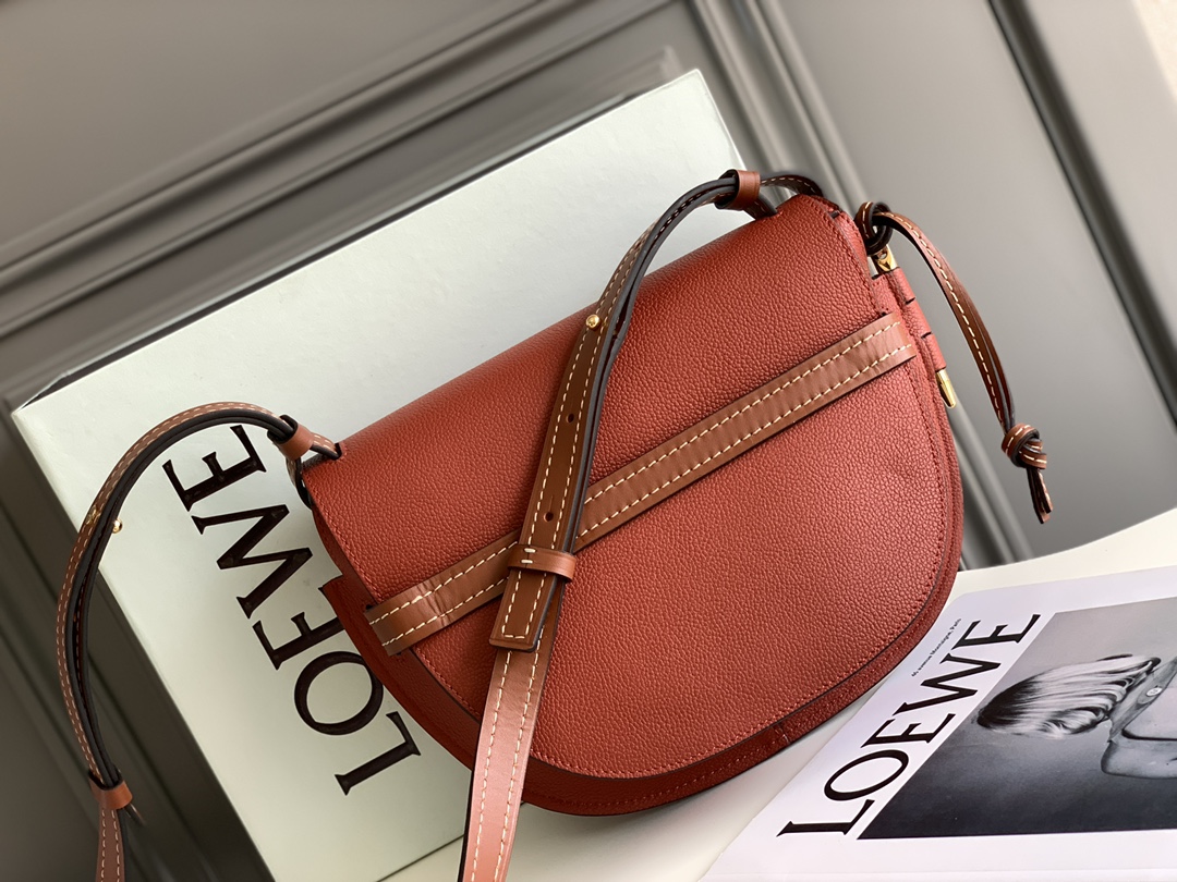 Top Sale Loewe Small Gate Dual Bag in Pebble Grain Calfskin Dark Red In UK Replica