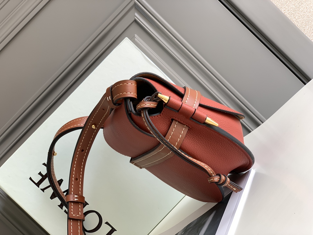 Top Sale Loewe Small Gate Dual Bag in Pebble Grain Calfskin Dark Red In UK Replica