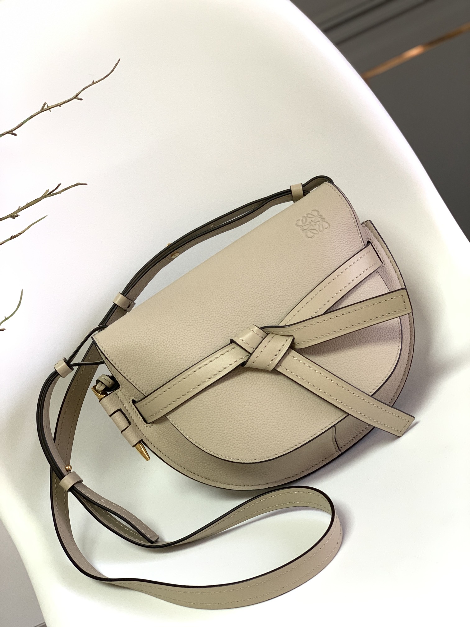 Top Sale Loewe Small Gate Dual Bag in Pebble Grain Calfskin Light Ghost In UK Replica