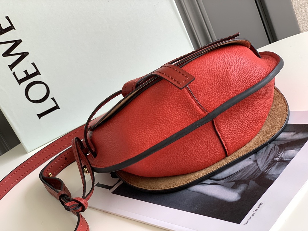 Top Sale Loewe Small Gate Dual Bag in Pebble Grain Calfskin Red In UK Replica