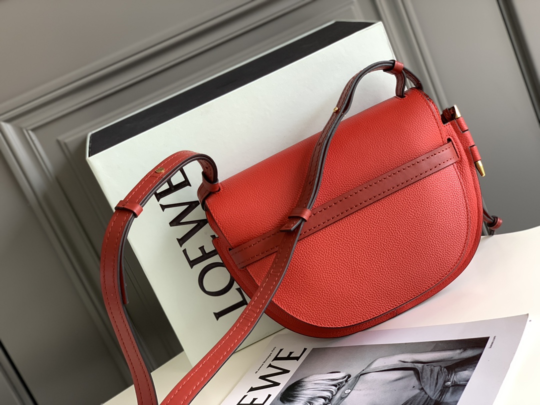 Top Sale Loewe Small Gate Dual Bag in Pebble Grain Calfskin Red In UK Replica