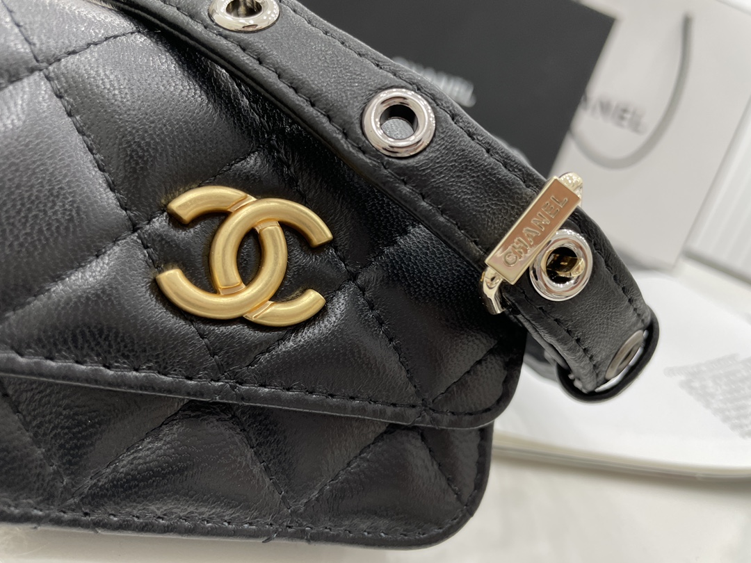 Unique Style Chanel Belt Bag Goatskin Gold-Tone Silver-Tone  Metal Black AP2549 Ruthenium-FinishRuthenium-Finish