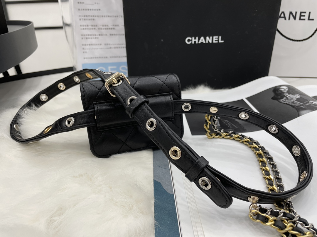 Unique Style Chanel Belt Bag Goatskin Gold-Tone Silver-Tone  Metal Black AP2549 Ruthenium-FinishRuthenium-Finish