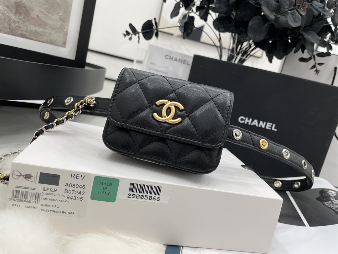 Unique Style Chanel Belt Bag Goatskin Gold-Tone Silver-Tone  Metal Black AP2549 Ruthenium-FinishRuthenium-Finish