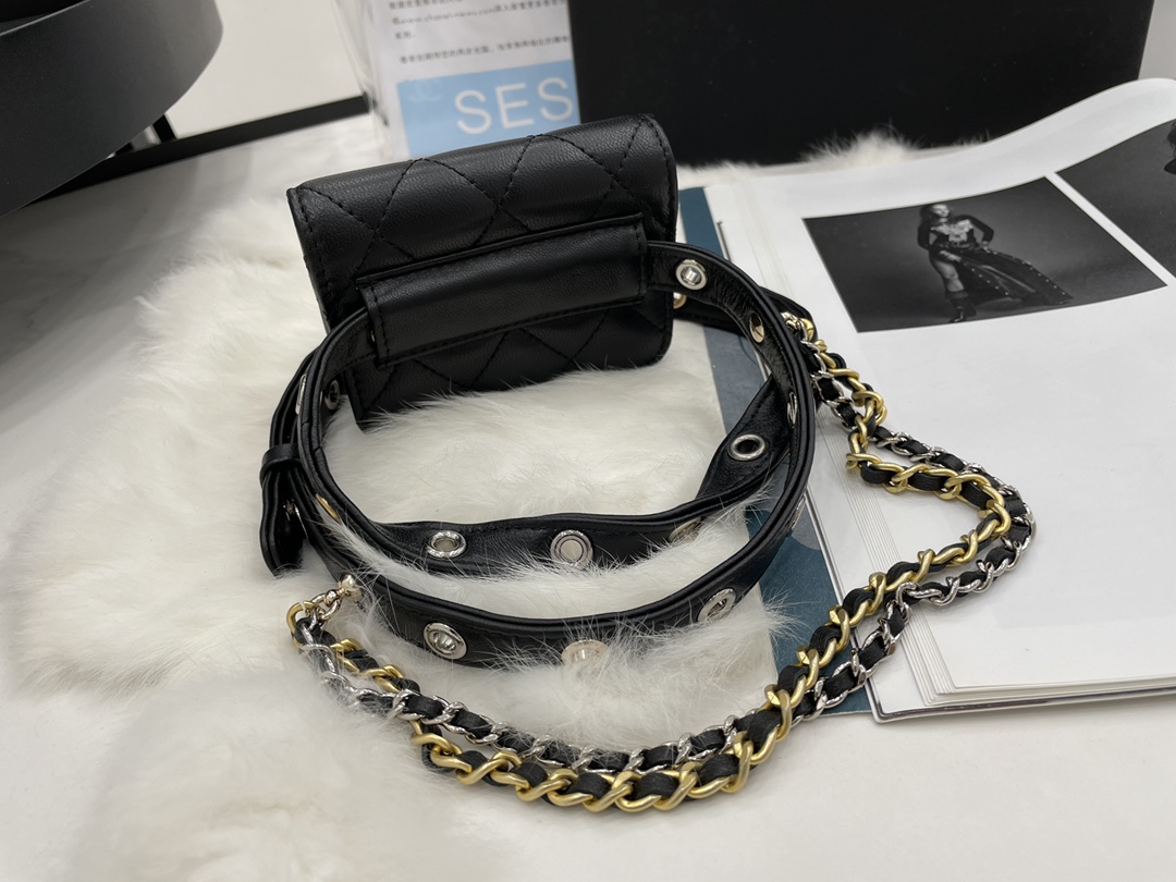 Unique Style Chanel Belt Bag Goatskin Gold-Tone Silver-Tone  Metal Black AP2549 Ruthenium-FinishRuthenium-Finish