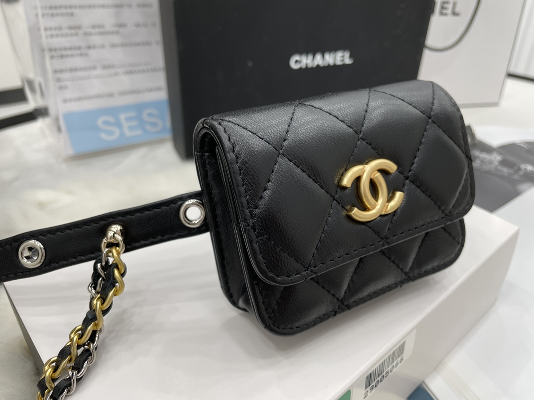 Unique Style Chanel Belt Bag Goatskin Gold-Tone Silver-Tone  Metal Black AP2549 Ruthenium-FinishRuthenium-Finish