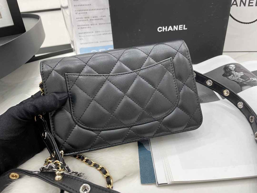 Unique Style Chanel Wallet On Chain Goatskin Gold-Tone  Silver-Tone  Ruthenium-Finish Metal Black  AP2548 Replica