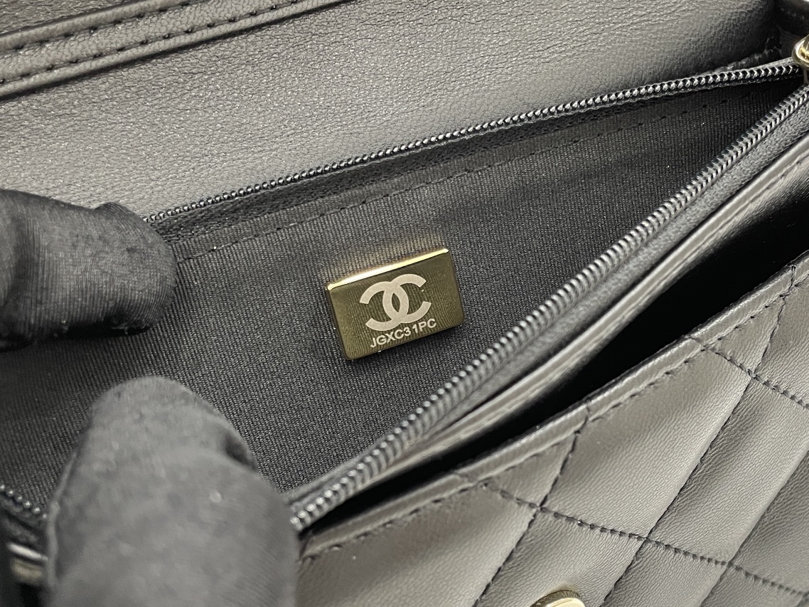 Unique Style Chanel Wallet On Chain Goatskin Gold-Tone  Silver-Tone  Ruthenium-Finish Metal Black  AP2548 Replica