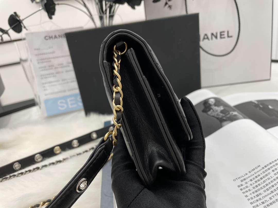 Unique Style Chanel Wallet On Chain Goatskin Gold-Tone  Silver-Tone  Ruthenium-Finish Metal Black  AP2548 Replica