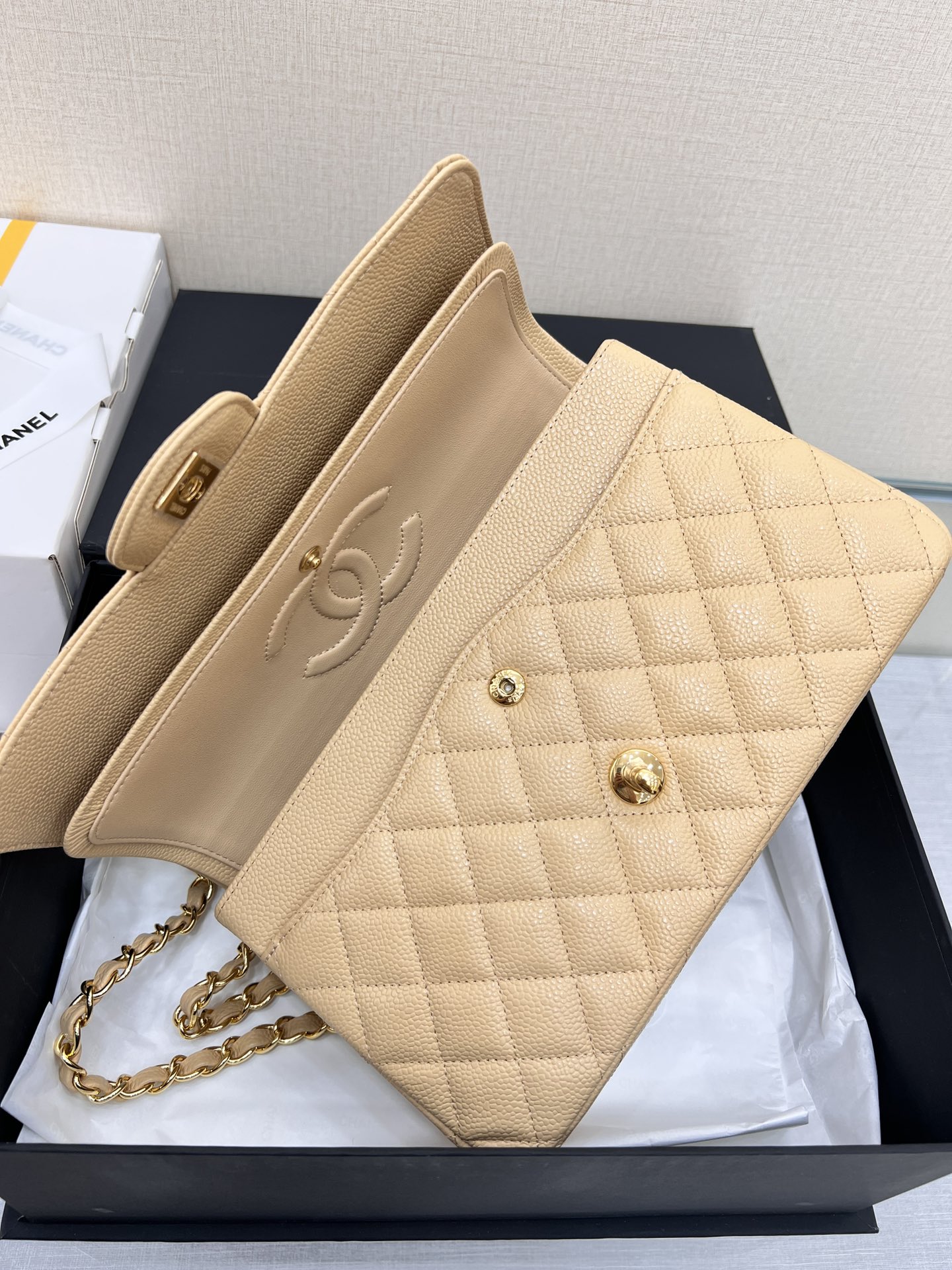 Upgraded Version Chanel CF 25cm With chip Caviar Cowhide Beige