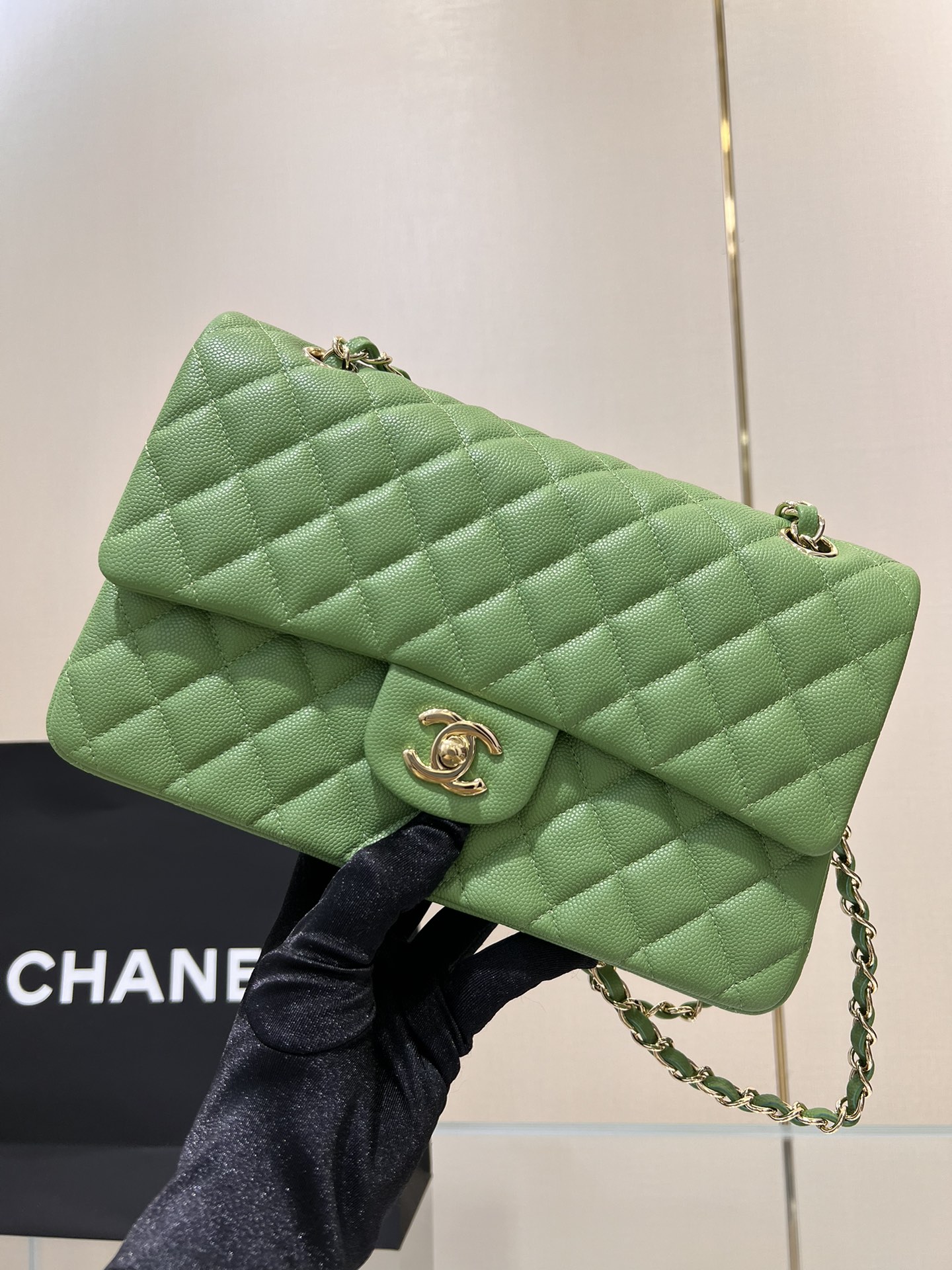 Upgraded Version Chanel CF 25cm With chip Caviar Cowhide Dark Bud Green