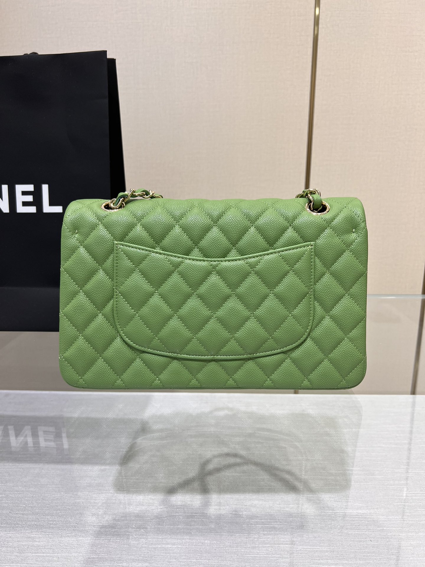 Upgraded Version Chanel CF 25cm With chip Caviar Cowhide Dark Bud Green