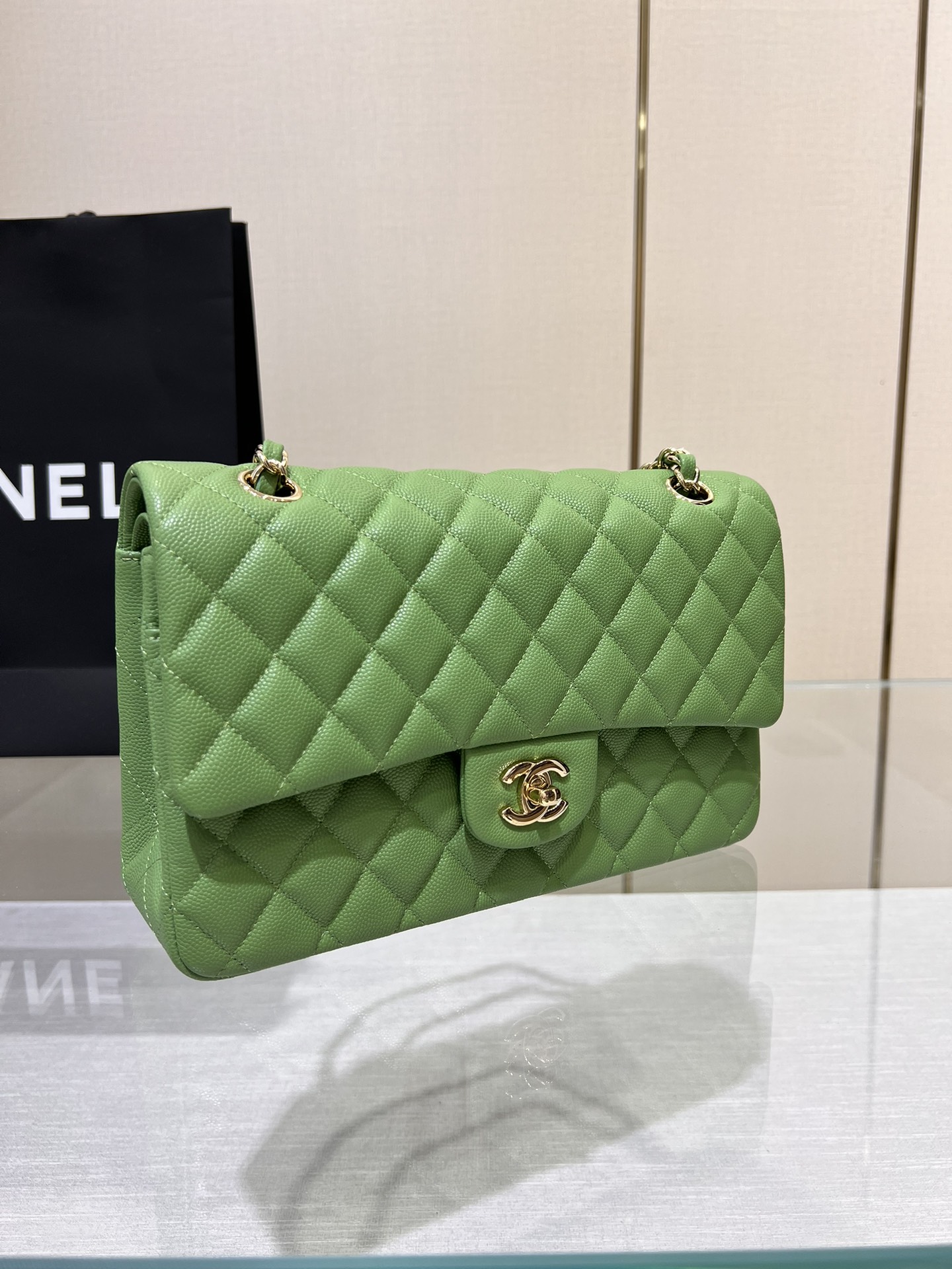 Upgraded Version Chanel CF 25cm With chip Caviar Cowhide Dark Bud Green