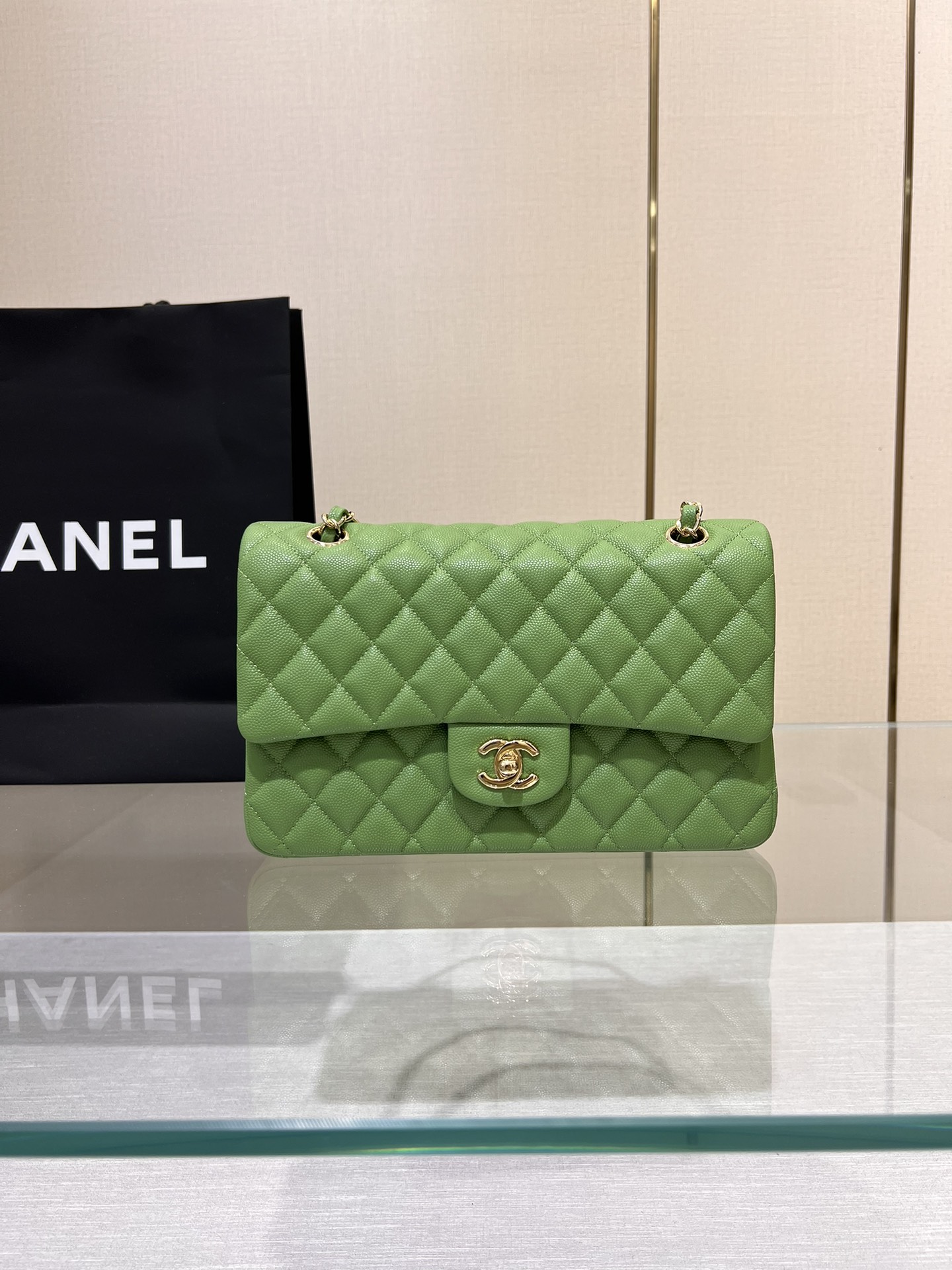 Upgraded Version Chanel CF 25cm With chip Caviar Cowhide Dark Bud Green