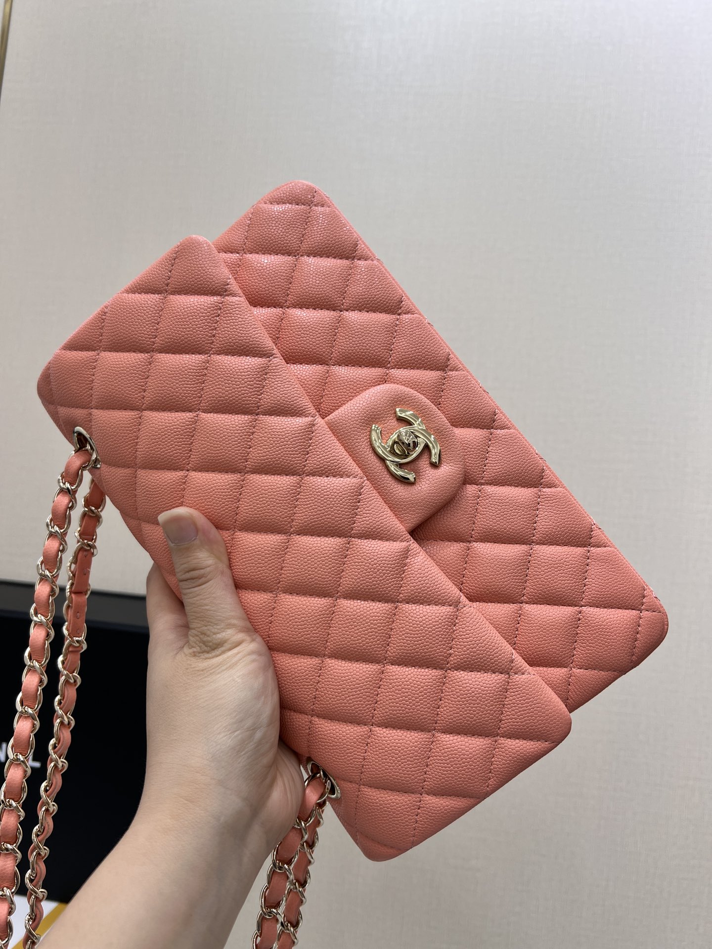 Upgraded Version Chanel CF 25cm With chip Caviar Cowhide Orange Pink