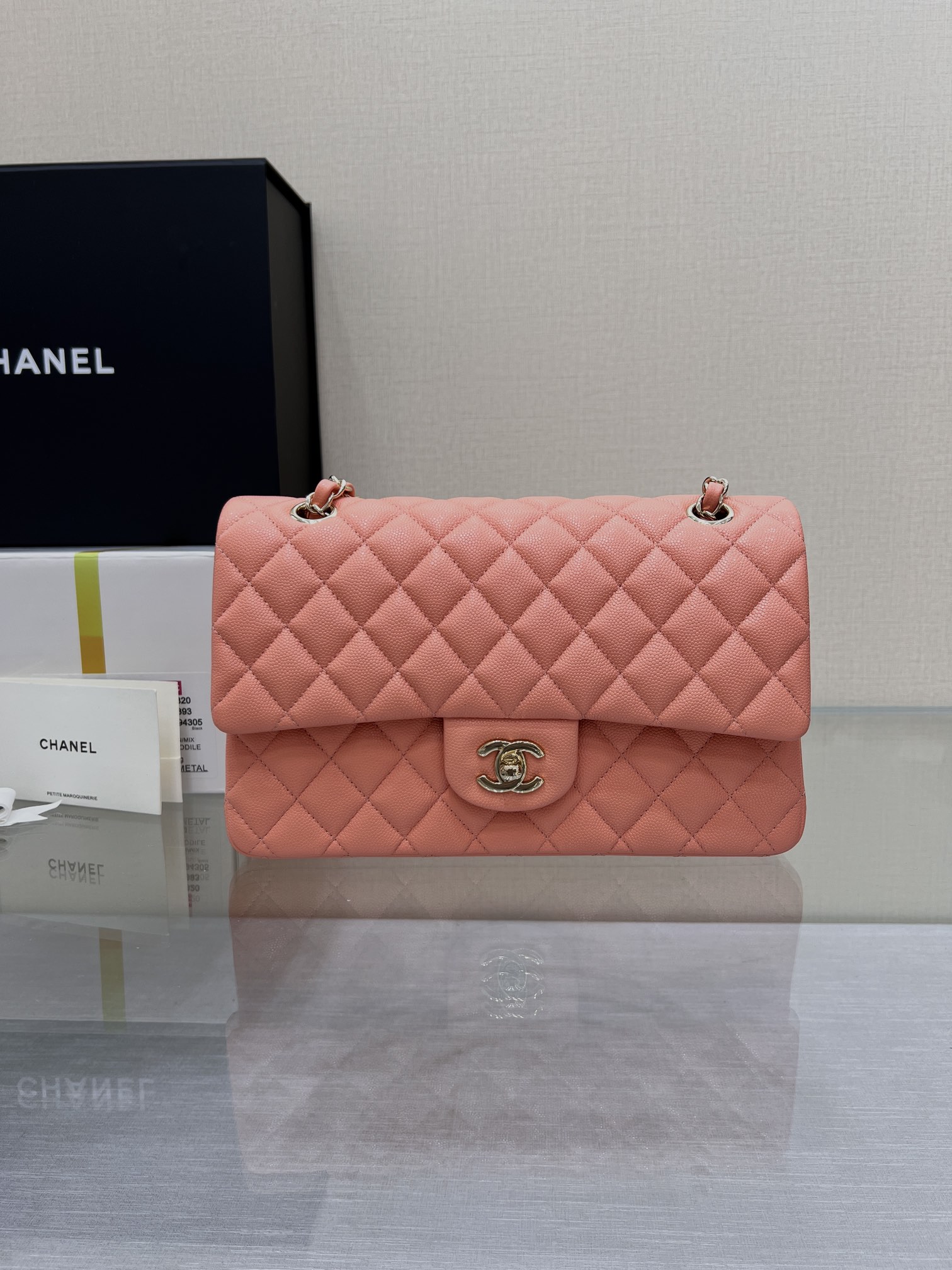 Upgraded Version Chanel CF 25cm With chip Caviar Cowhide Orange Pink