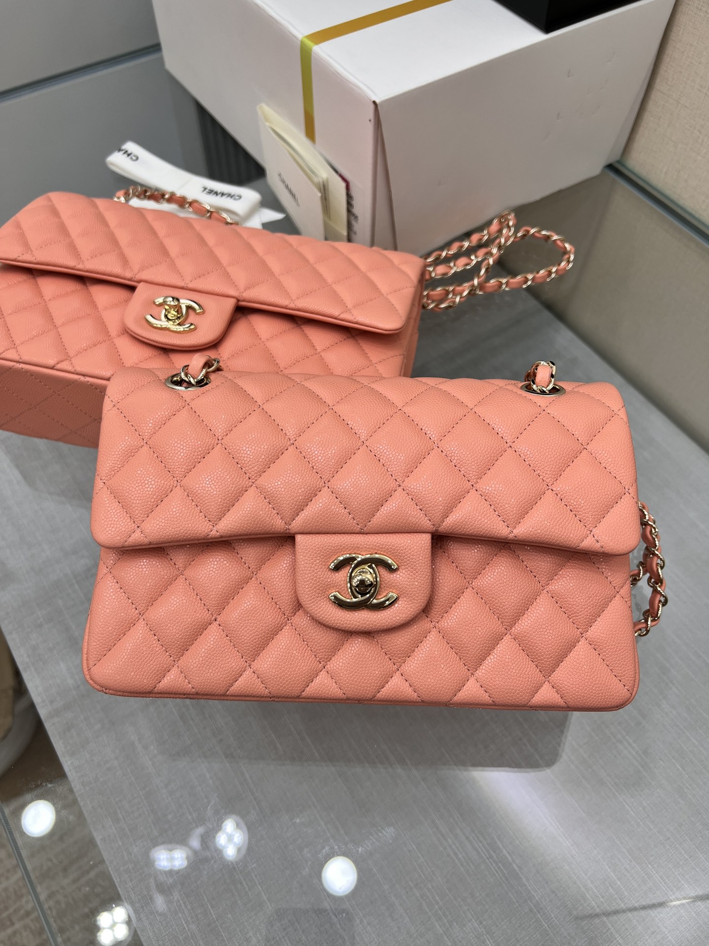 Upgraded Version Chanel CF 25cm With chip Caviar Cowhide Orange Pink