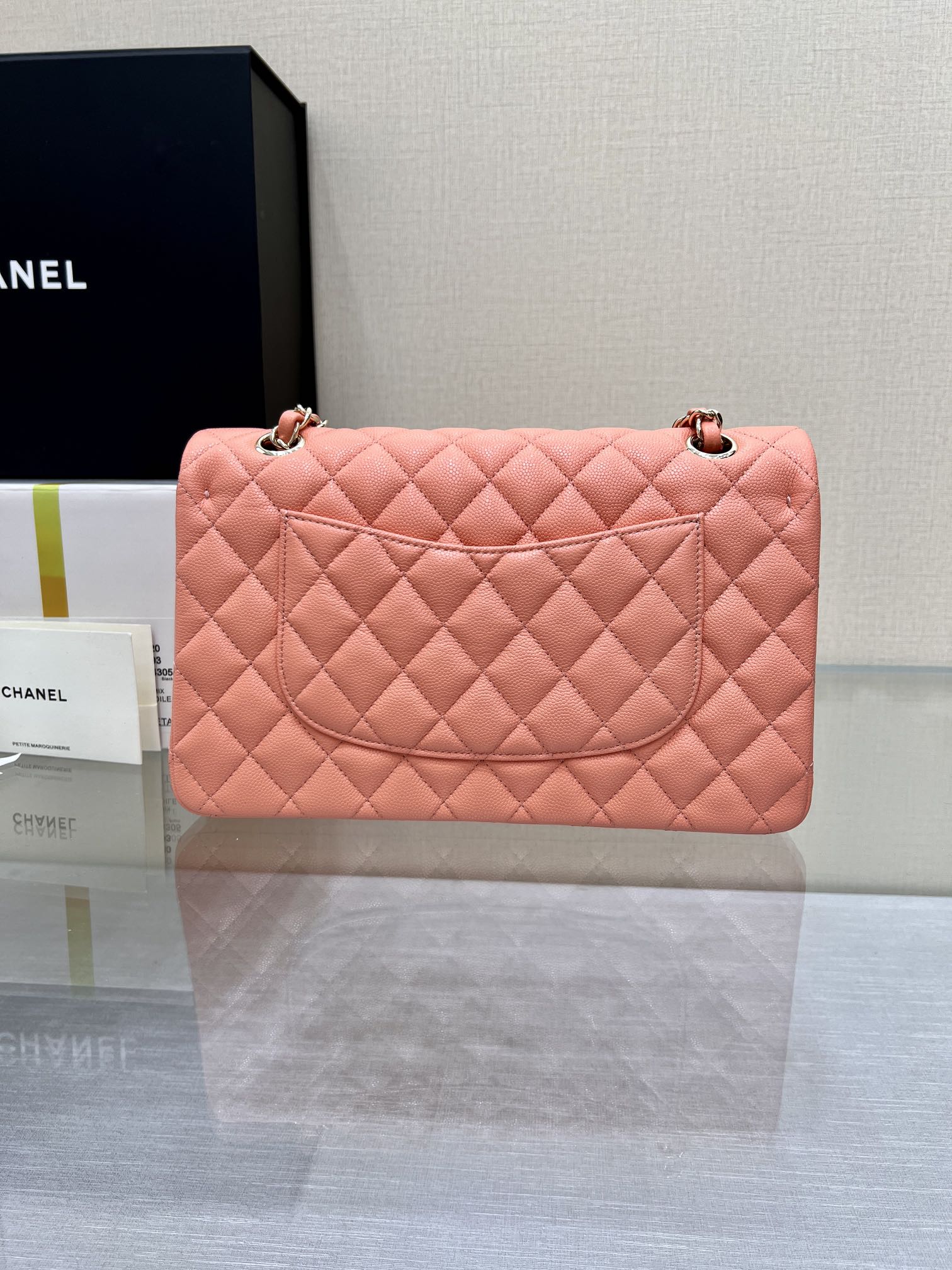 Upgraded Version Chanel CF 25cm With chip Caviar Cowhide Orange Pink