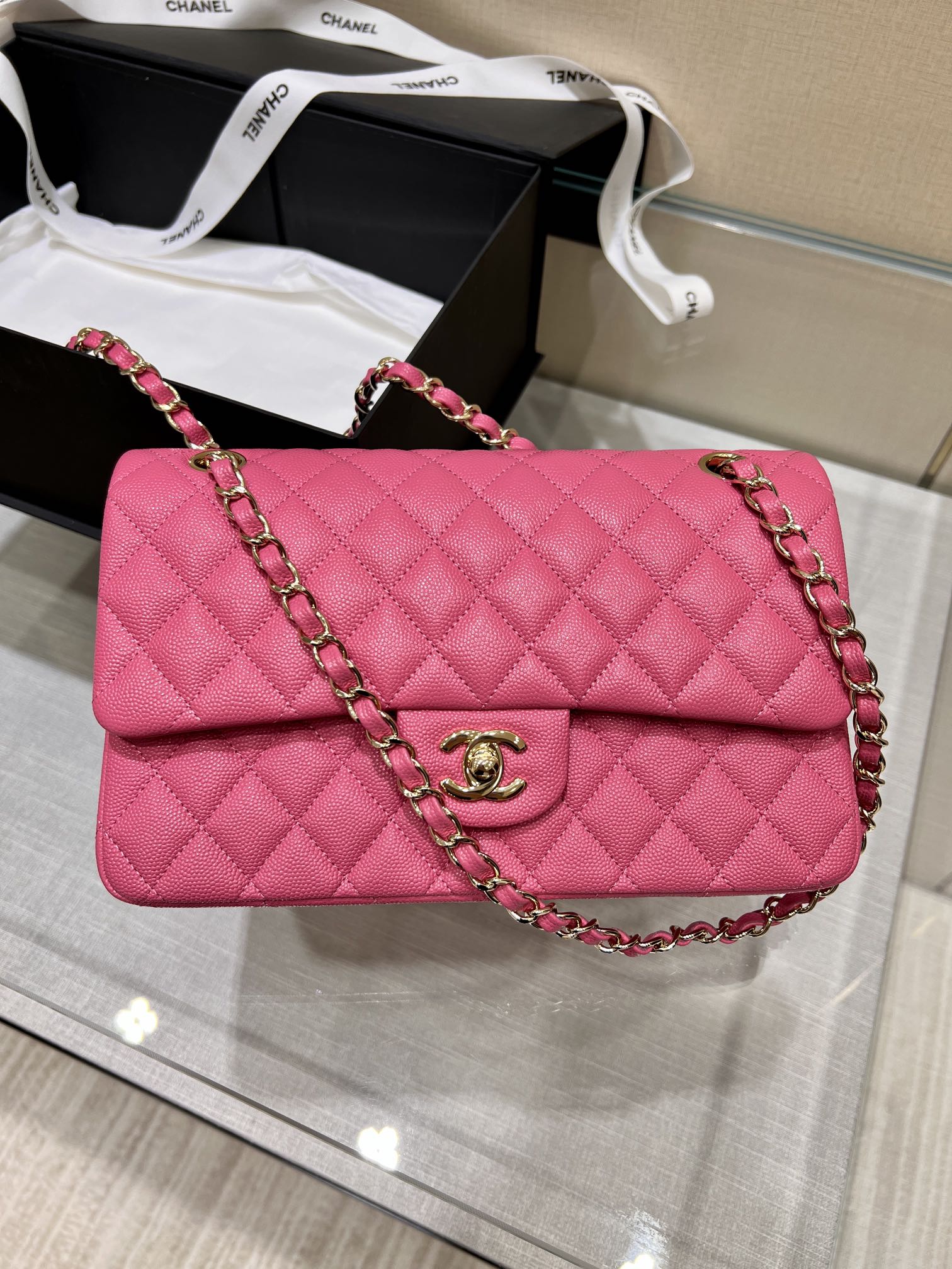 Upgraded Version Chanel CF 25cm With chip Caviar Cowhide Pink