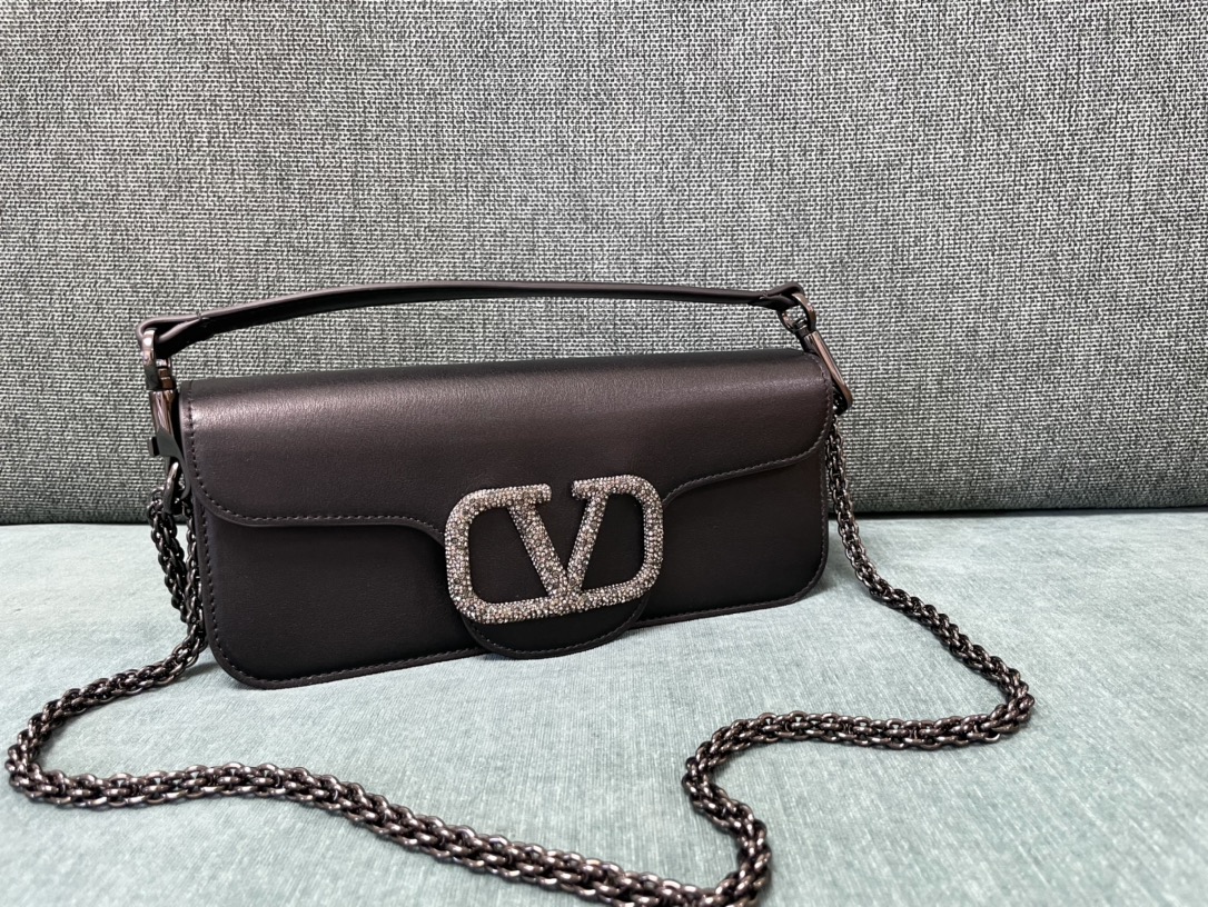 Valentino Garavani Loco Large Shoulder Bag in calfskin with VLogo with Crystals Black