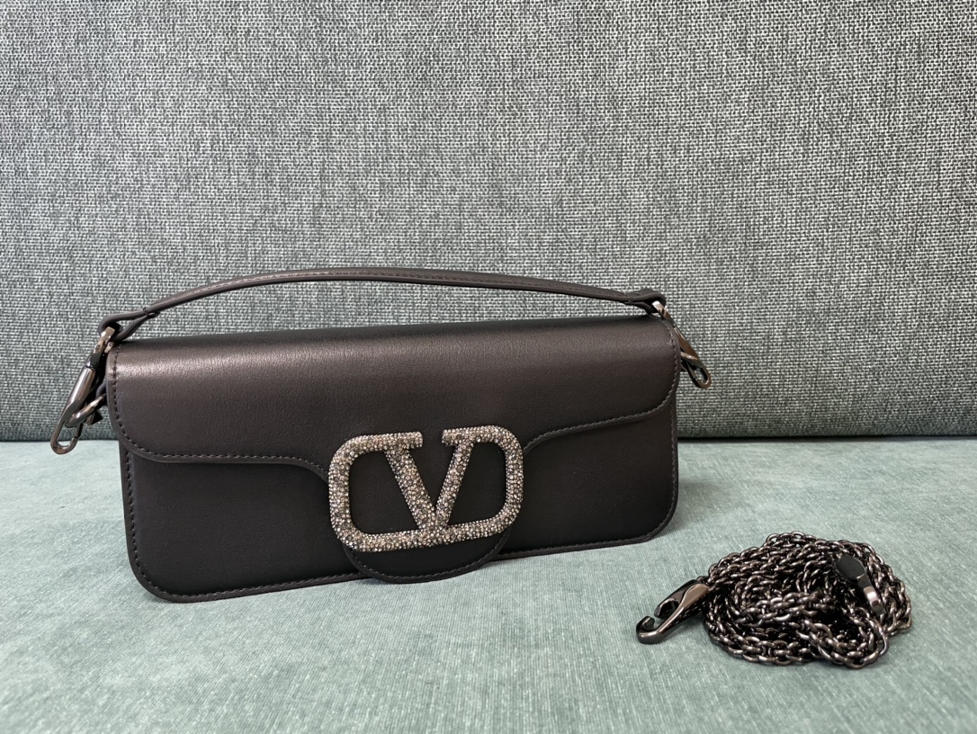 Valentino Garavani Loco Large Shoulder Bag in calfskin with VLogo with Crystals Black