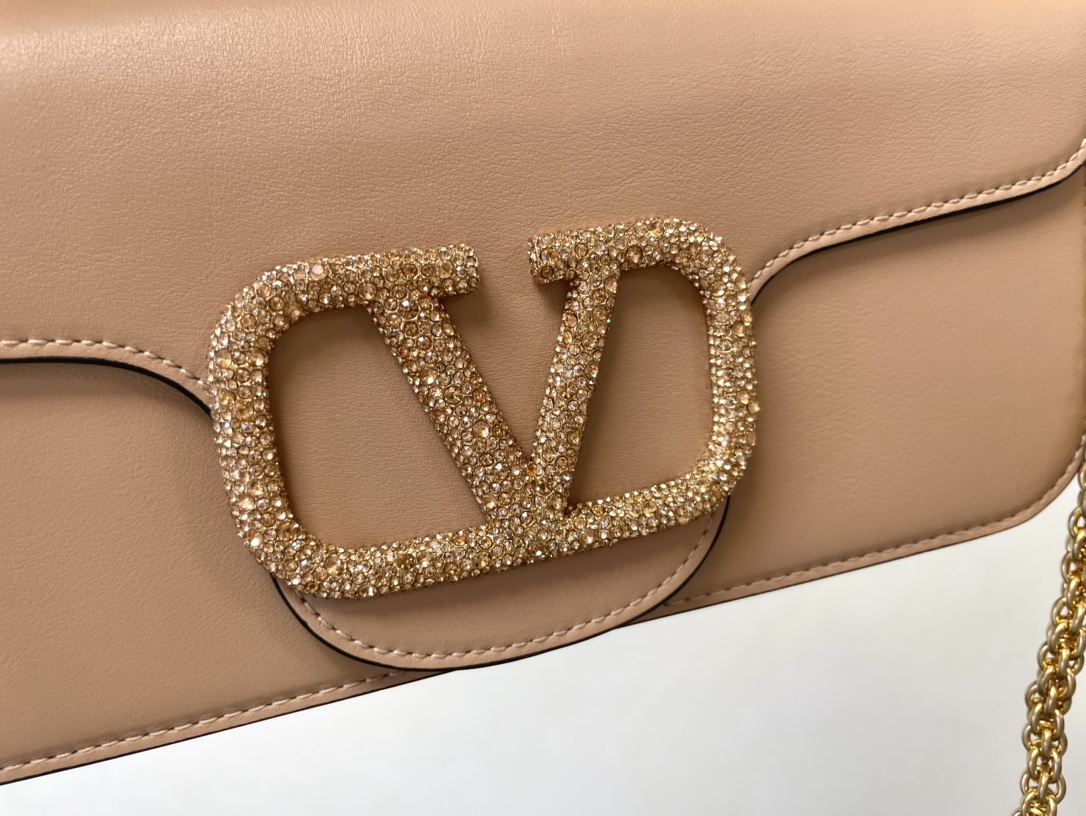 Valentino Garavani Loco Large Shoulder Bag in calfskin with VLogo with Crystals Nude